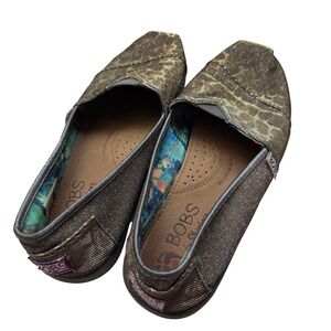 Skechers BOBS Slip On Loafers Brown‎ Gold Cheetah Print Size 9